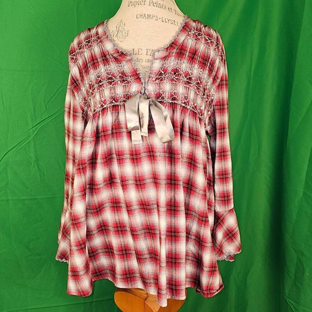 Sundance Red and White Plaid Blouse